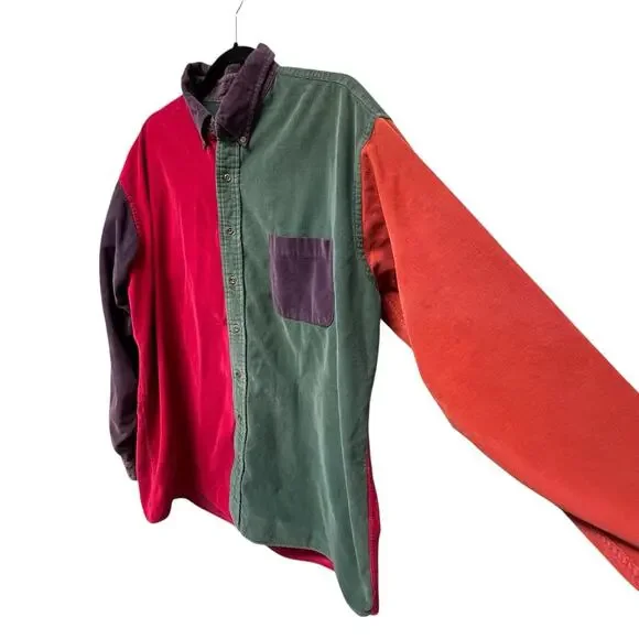 Vtg Lands’ End Colorblock Corduroy Shirt Men’s XL Tall Wide Wale Single Pocket - Picture 4 of 15